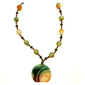 Copper Clasp Round Polished Stone & Bead Necklace
